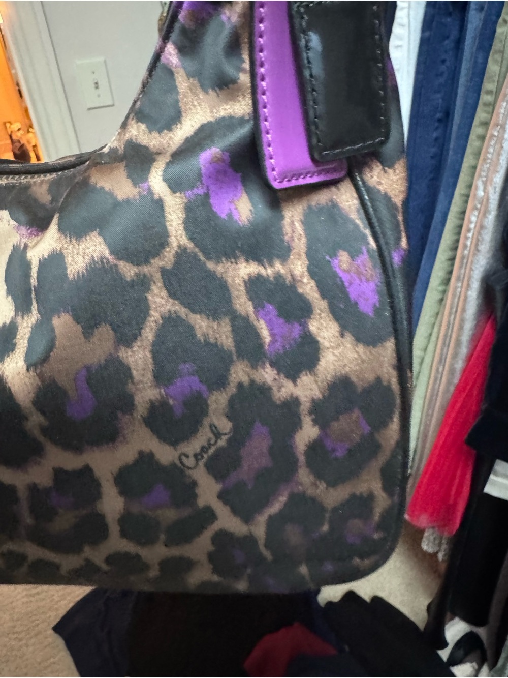 Coach Leopard-Print Shoulder Bag in Purple and Black - Picture 5 of 6